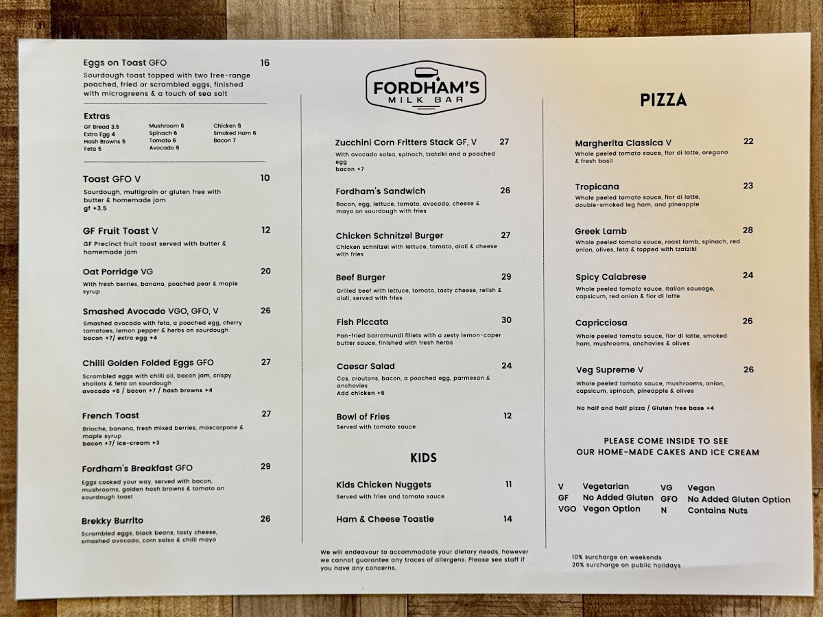 Menu Fordham’S Milk Bar-1