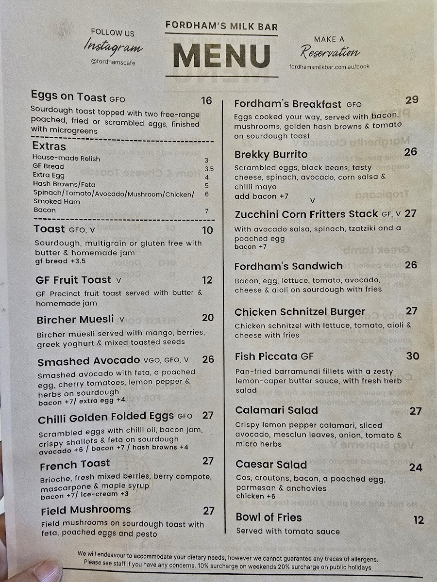 Menu Fordham’S Milk Bar-2