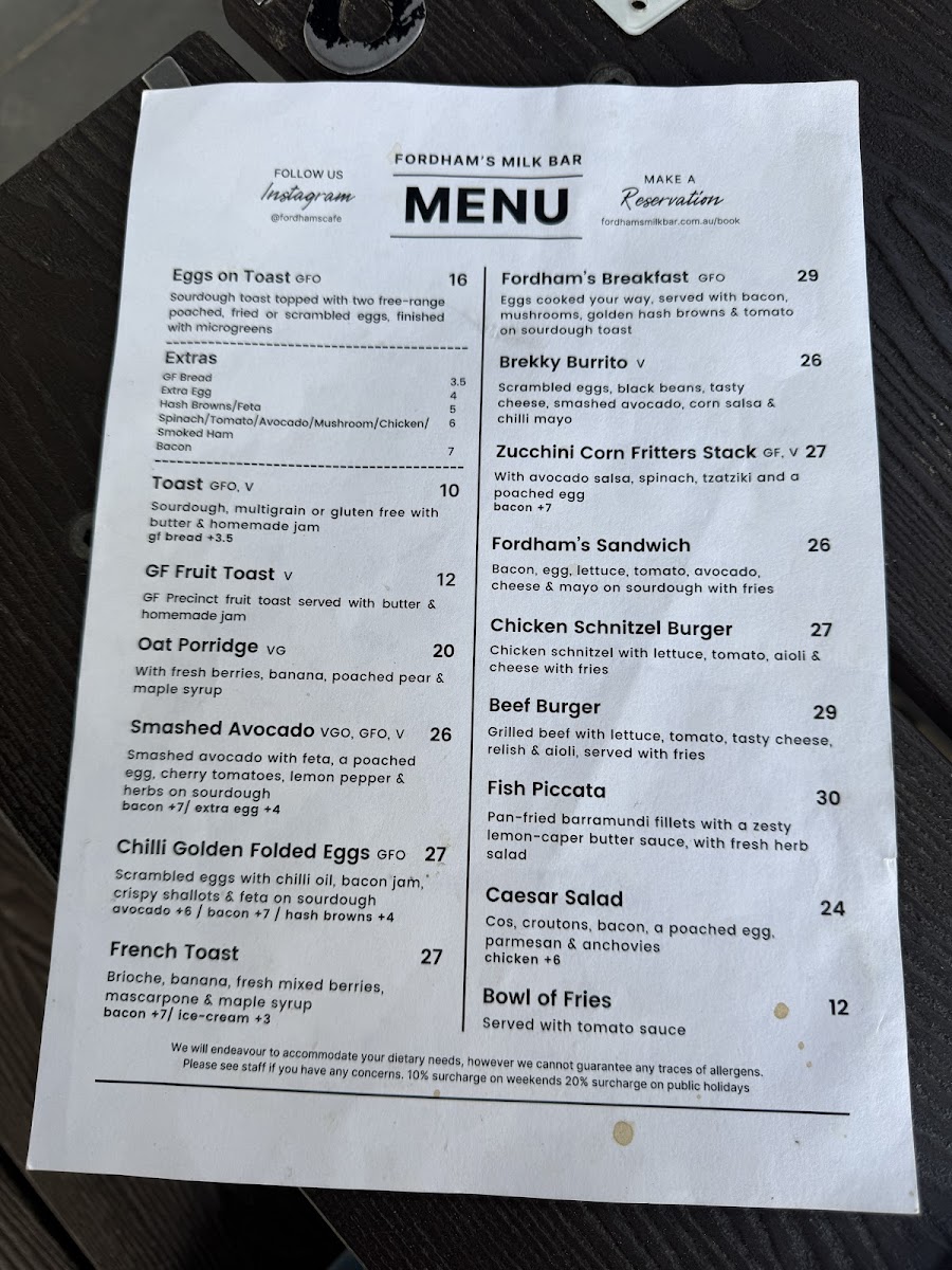 Menu Fordham’S Milk Bar-7